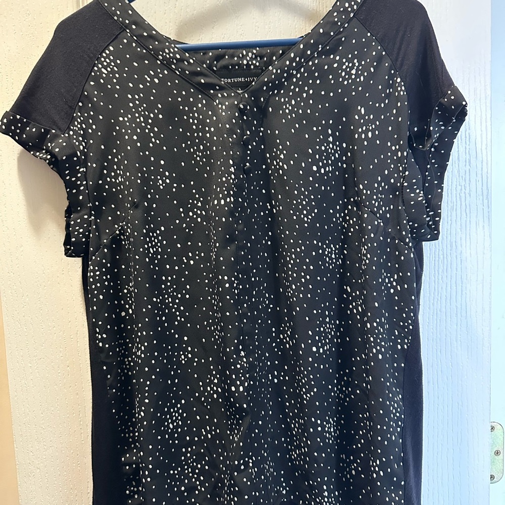 Textured Black and White Speckled Women's Blouse